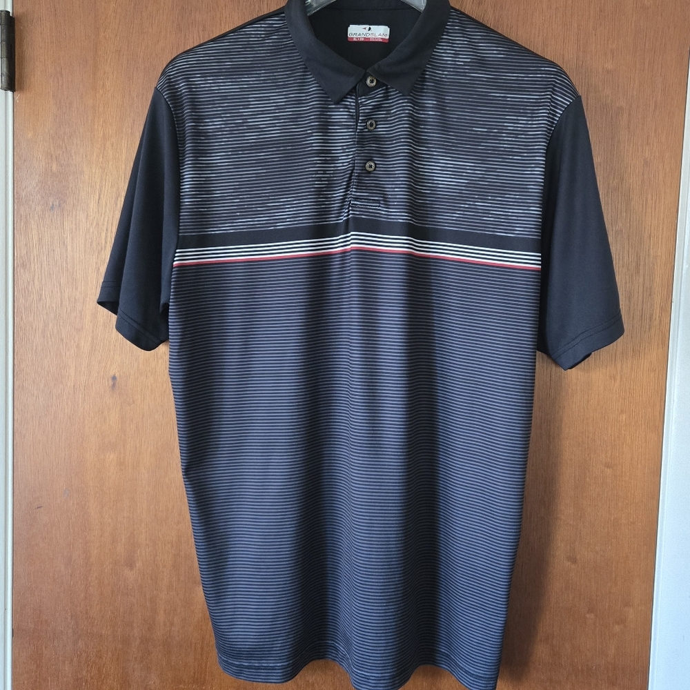 Grand Slam Black and Gray Striped Polo Shirt
